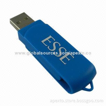 Blue Plastic Swivel USB Flash Drive, Available in Imprinted or Engraved Logos and Various Capacity